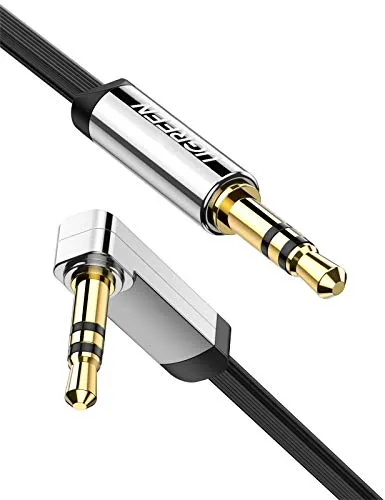 UGREEN Aux Kabel Auto Handy Klinkenkabel 90 Grad Gewinkelt Audio Kabel Klinke 3,5mm auf 3,5mm Flach für Kopfhörer, MP3, Stereoanlage, iPhone 7, Auto usw. (3m, Schwarz)