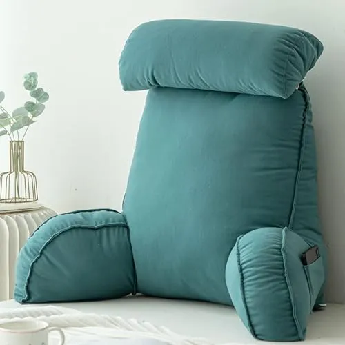 HEATHE Lesekissen mit Armlehnen, Rückenkissen für Bett & Sofa, Waschbar, mit Tasche, Ergonomisches Rückenkissen für Lesen, Gaming, 75×40×50cm,Emerald Green