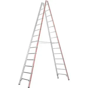 Hymer Stehleiter 602328, Aluminium 2 x 14 Sprossen - Beidseitig begehbare Aluminium-Stehleiter mit maximaler Arbeitshöhe von 5,25 m und 150 kg Tragkraft. Ideal für sichere Arbeiten in der Höhe, Made in Germany.