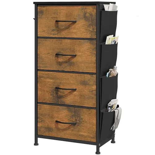 YITAHOME Kommode, 5 Stoffschubladen mit Griffen, Aufbewahrungsschrank, Schubladenschrank, Schrank, Metallgestell, stoffkommode für Schlafzimmer, für Wohnzimmer, Flur, Büro, Rotten Holzmaserung