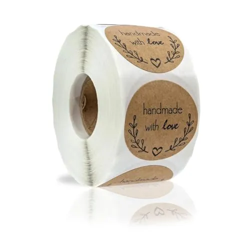 Stück Kraft Selbstgemacht mit Liebe Aufkleber Label Papier Abdichtung Aufkleber Etiketten Rund Selbstklebend Geschenkaufkleber Geschenksticker für Backen Geschenktüten Hochzeit 500