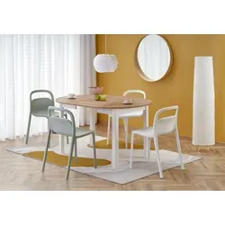 Design Esstisch rund HA-400 - Ausziehbar von 102-142cm - Esszimmertisch in Eiche Gold - Weiß matt, elegant und praktisch. Ideal für verschiedene Einrichtungsstile, ausziehbar für flexible Nutzung. Höhe: 76 cm, exklusives Design für stilvolle Akzente.