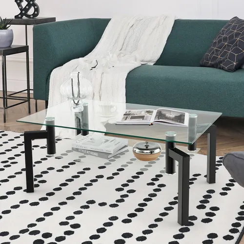 COSTWAY Couchtisch mit Glas Tischplatte