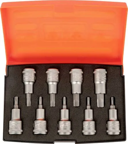 Bahco Schraubendrehereinsatz 9teilig S9TORX - Hochwertiges Werkzeugset - Werkzeug-Sets mit 9 hochwertigen TX Schraubendrehereinsätzen, ideal für präzise Arbeiten. Kommt in einem praktischen Kunststoffkoffer für einfache Aufbewahrung.