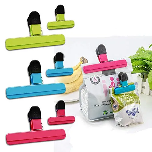 Clips für Chips, große Pommesbeutel-Clips, Lebensmittel-Clips, Kunststoff, robust, luftdicht, verschiedene Farben, für Kaffeekartoffeln und Lebensmittelbeutel, 6 Stück