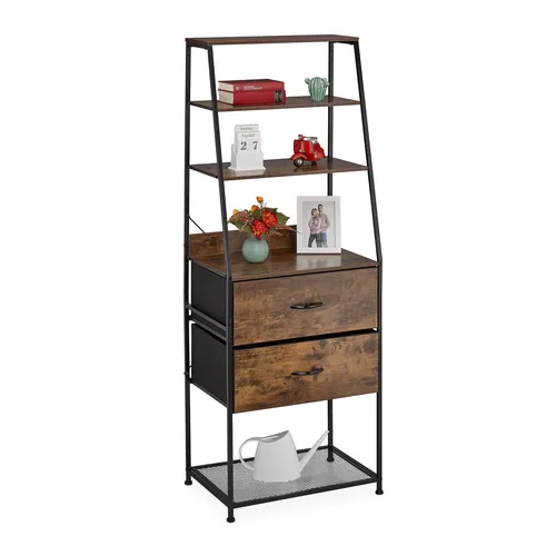 Vintage Industrial Standregal mit 5 Ablagen und 2 Schubladen - Regale & Aufbewahrung - Stilvolles Retro-Design mit 5 Ablagen und 2 praktischen Schubladen, ideal für Bücher und Dekoration im Wohnzimmer.
