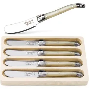 Laguiole-StyleDeVie Buttermesser Premium Line, 15,8 cm, mit 6,8 cm Klinge, perlmutt, Set 4 Stück
