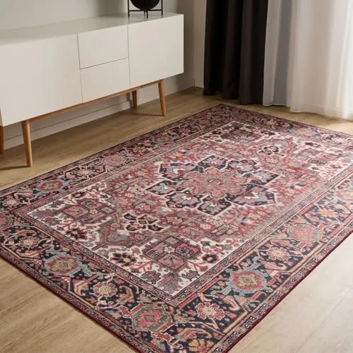 benuta Basic Waschbarer Teppich George - Multicolor 60x120 cm - Teppich im eleganten Vintage-Design, pflegeleicht und maschinenwaschbar bei 30°, ideal für Wohnzimmer oder Schlafzimmer mit Anti-Rutsch-Rückseite für sicheren Halt.