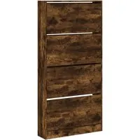vidaXL Schuhschrank mit 4 Klappen in Räuchereiche - Schuhschrank in modernem Design, optimal für kleine Räume. Mit 4 Klappen für ordentliche Aufbewahrung und minimalistische Eleganz. Langlebiges Material sorgt für Stabilität und Feuchtigkeitsbeständigkeit.