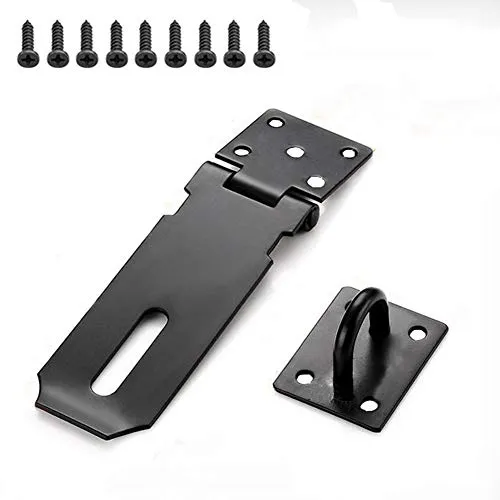 Vorhängeschloss Haspe, KAIISSA Hochleistungs Haspe Staple Sicherheits Türriegel mit Schrauben, Türverschluss Torschloss Schuppen Verriegelungs für Tür Fenster Schrank Haustierkäfig- Schwarz