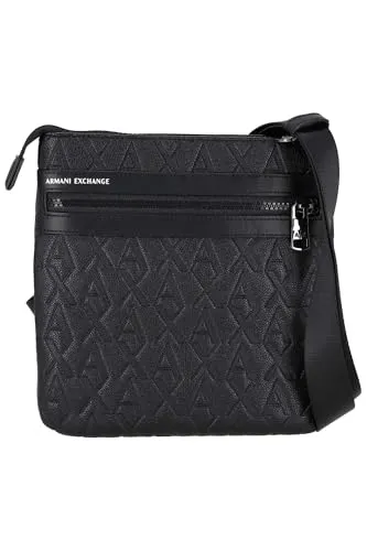 Armani Exchange Men's Double Pocket Crossbody Bag, Black - Herren-Schultertaschen mit nachhaltigem Design und geprägtem Monogramm für stilbewusste Männer.