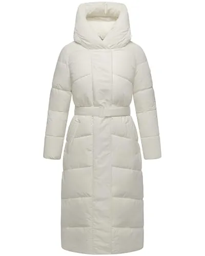 Navahoo Steppmantel Eisblick 14 - Damen Mantel mit Taillengürtel in Weiß - Funktionsjacke, wasserabweisend und wärmend, ideal für kalte Tage mit elegantem Taillengürtel und praktischem 2-Wege-Reißverschluss.