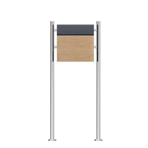 Schartec Holz-Design Standbriefkasten Edelstahl SBS-1-SPB-6 - Eleganter Briefkasten mit Edelstahlständer und stilvoller Holz-Optik. Ideal für Witterungsschutz und große Briefe, inklusive integriertem Zeitungsfach.