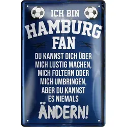 schilderkreis24 Metallschild Blechschild Ich bin Hamburg Fan 30x20cm blau