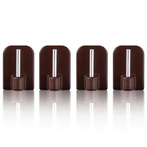 Bestlivings 4 Stück Braune Selbstklebende Haken für Vitragestangen, Gardinenstangen, Vorhangstangen, Bistrostangen