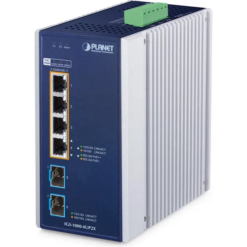 Planet Industrial 4-Port PoE++ Switch IGS-1000-4UP2X in blau von Planet
