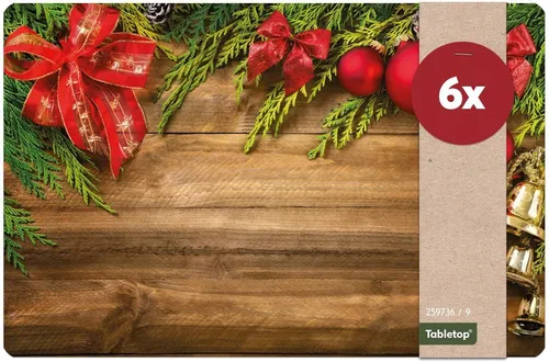 matches21 HOME & HOBBY Platzset Abwaschbare Tischsets 6er Set Weihnachten Deko & Holz, (6-St), Platzsets als Tisch-Untersetzer und Tisch-Deko für Esstisch Teller