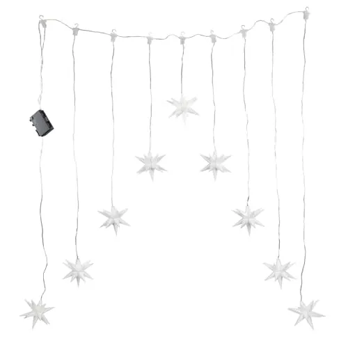 LED Lichterkette mit 9 3D Sternen als Lichtervorhang, ca. 160 x 120 cm, batteriebetrieben, weihnachtlicher Sternenvorhang für innen (weiß)