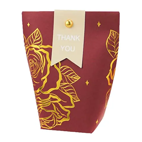 Allbusky 50 Stück Papier-Süßigkeiten-Boxen, Süßigkeiten-Hochzeitsgeschenk-Boxen, Party-Geschenktüten, kreative Papier-Leckerli-Boxen, bronzefarbene Party-Dekorationen (5,5 x 5 x 12 cm, rot)