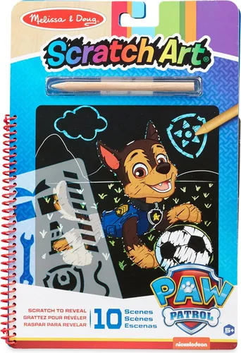 Melissa & Doug | PAW Patrol | Scratch Art Block - Chase Aktivitätenblock zum Enthüllen von Farben für unterwegs |10 Bilder