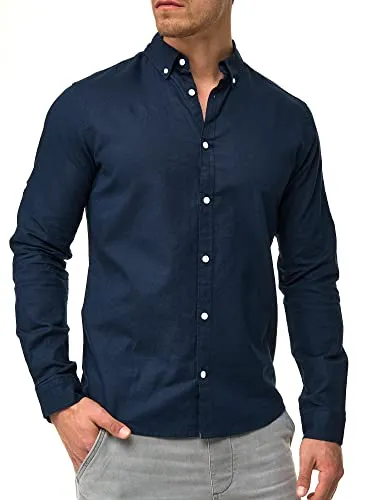 Indicode Herren Brayden Hemd gestreift mit Button-Down-Kragen | Navy - Stylisches Langarmhemd mit Streifenmuster und Button-Down-Kragen. Hergestellt aus hochwertigem Material für einen komfortablen Tragekomfort. Perfekt für einen modernen Look im Alltag.