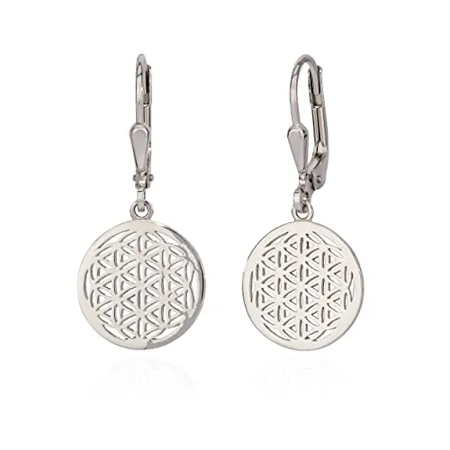 NKlaus Paar Ohrhänger Blume des Lebens aus 925 Silber - Ohrringe für Damen aus rhodiniertem 925 Sterling Silber, anlaufgeschützt und mit einem eleganten Blume des Lebens Motiv. Perfekt für jeden Anlass und ein stilvolles Accessoire.