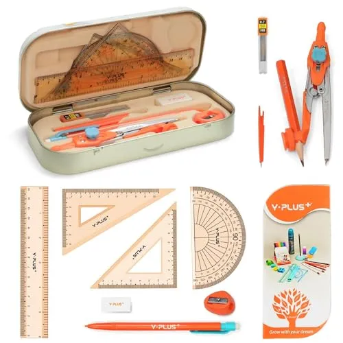 YPLUS Mathematik-Geometrie-Set mit Lineal, Winkelmessern, Protraktor, Bleistiften, und mehr – stilvoller Aufbewahrungsbox –Ideales Geschenk für Schüler, Lehrer und Mathematikliebhaber
