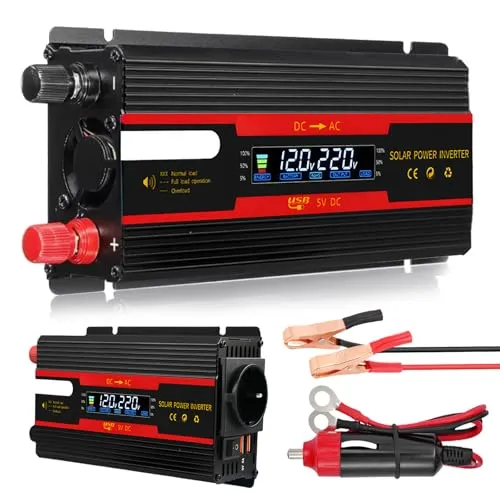 Wechselrichter Spannungswandler DC 12V / 24V auf AC 230V Modifizierte Sinuswelle Solar Inverter 700W/2000W mit EU Steckdosen, 2 USB Stromumwandler Adapter für Auto Kfz LKW Wohnwagen Camping