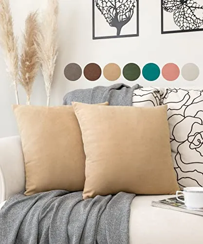 pamuq Kissenbezug - ohne Füllung - 40x40 Samt, beige, 2er Set - 2 Kissenbezüge mit Reissverschluss für Dekokissen, Zierkissen, Sofakissen, Couchkissen - Deko Kissen Bezug Kissenhülle