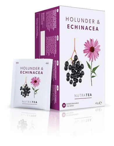 Nutra Tea Holunderbeere & Sonnenhut, Immun- & Erkältungstee, Tee zur Unterstützung des Immunsystems, zur Bekämpfung von Erkältungen, 20 wiederverwendbare Teebeutel, natürlicher Kräutertee