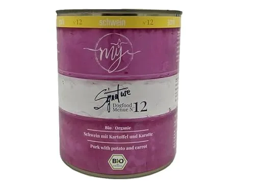 My Nassfutter Bio-Schwein mit Bio Kartoffel und Bio Karotte 820g Dose mÿ Hundefutter ohne Konservierungsstoffe, künstliche Aromastoffe und Farbstoffe & Lockstoffe