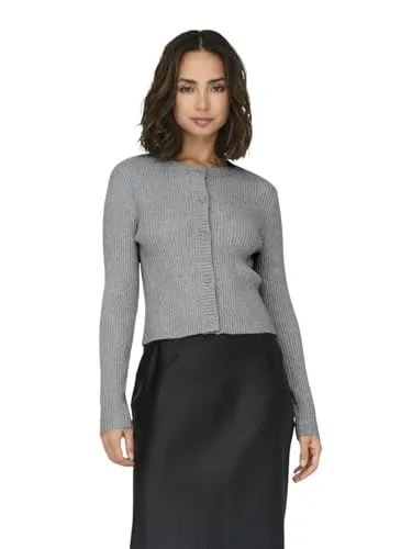Strickjacke ONLY ONLKATIA LS BUTTON CARDIGAN NCA KNT - Modische Damen-Strickjacke in Ultimate Grey, kurz und slim fit, aus weichem Rippstrick für ein angenehmes Tragegefühl – ideal für gemütliche Momente.