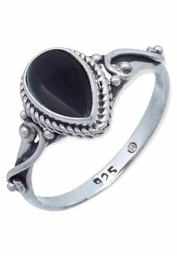 mantraroma Ring Damen Silber 925 Onyx Edelstein schwarz ausgefallen verspielt