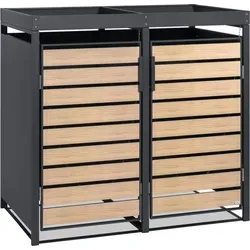 Zelsius Mülltonnenbox 2 Tonnen mit Pflanzdach - Mülltonnenbox für 2 Tonnen (120-240 l) mit modernem Holzdekor und begrüntem Dach. Aus robustem verzinktem Stahl, ideal für eine saubere und ansprechende Umgebung.