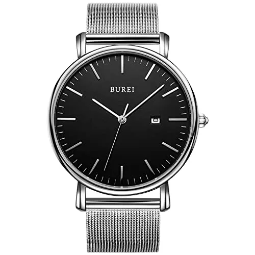 BUREI Herren-Armbanduhren,Minimalistische Analog-Quarz-Uhren für Männer mit Mesh-Band,Geschenke für Männer
