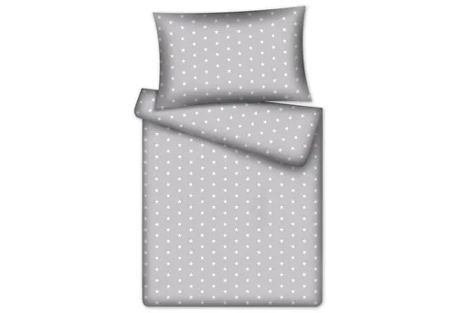 KiGATEX Kinderbettwäsche Stars 2-TLG. 100% Baumwolle 40x60 + 100x135 cm mit Reißverschluss (Grau)