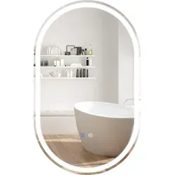 COSTWAY Badspiegel mit LED-Beleuchtung, dimmbar, Antibeschlag, 90x55 cm - Silber - Eleganter Badezimmerspiegel mit 3 Beleuchtungsmodi und stufenloser Helligkeitseinstellung. Die Antibeschlag-Funktion sorgt für klare Sicht, während die Touch-Steuerung die Nutzung vereinfacht. Ideal für vielfältige Montageoptionen.