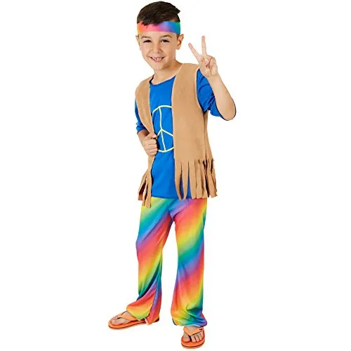 dressforfun Jungenkostüm Boy Peacemaker | Schönes, bequemes T-Shirt | Inkl. Weste in Veloursleder-Optik und Haarband (5-6 Jahre)