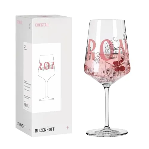 RITZENHOFF 8096011 Cocktailglas 500 ml - mit farbenfrohem Reisemotiv für Weltenbummler, ideal für Longdrinks und kreative Cocktails – Made in Germany