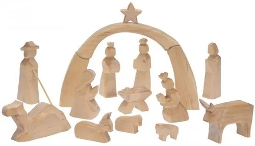Große Weihnachtskrippe aus Pappelholz, 16 tlg. - Weihnachtskrippen - 16-teiliges Set aus Pappelholz, ideal zum Bemalen und Gestalten für Kinder, mit abgerundeten Kanten für sicheres Spielen.