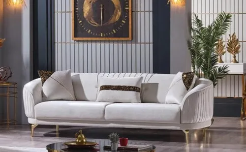 Weißes Samt Dreisitzer Sofa für Wohnzimmer - Elegantes Sofa in Weiß mit modernem Design, ideal für den stilvollen Wohnraum. Komfortable Polsterung und hochwertige Verarbeitung sorgen für ein angenehmes Sitzgefühl und einladende Atmosphäre.