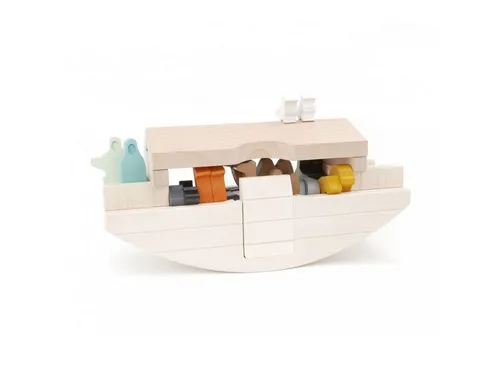 Bajo Spielzeug-Boot Arche Noah aus Holz für Kinder ab 3 Jahren - Das Bajo Arche Noah Holzboot fördert kreatives Spiel und Geschichtenerzählen. Mit abnehmbarem Dach für einfachen Zugang zu den Tierfiguren, ideal für kleine Kinderhände und nachhaltigen Spielspaß.
