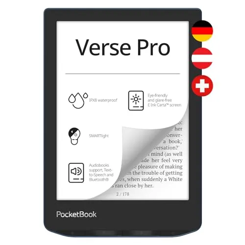 PocketBook Verse Pro Azure - E-Book-Reader mit hochauflösendem Display, ideal für komfortables Lesen unterwegs