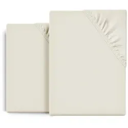 Beautex Spannbettlaken 2er Set Spannbetttuch Bettlaken Premium Baumwolle Jersey 160g/m2, Jersey, Gummizug: rundum, (2 Stück) beige 100 cm x 200 cm