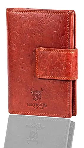MATADOR Damen Echt Leder Brieftasche - Vintage Braun mit RFID Schutz - Damen-Geldbörsen aus handgefertigtem Rindsleder, mit 16 Kartenfächern und RFID-Schutz für maximale Sicherheit Ihrer Karten.