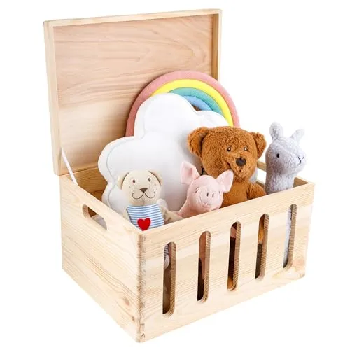 Creative Deco Holzkiste mit Deckel und Griffen - Praktische Holzkiste zur Aufbewahrung, robust und vielseitig einsetzbar. Ideal für Ordnung im Zuhause, mit durchdachtem Design für einfachen Zugriff.