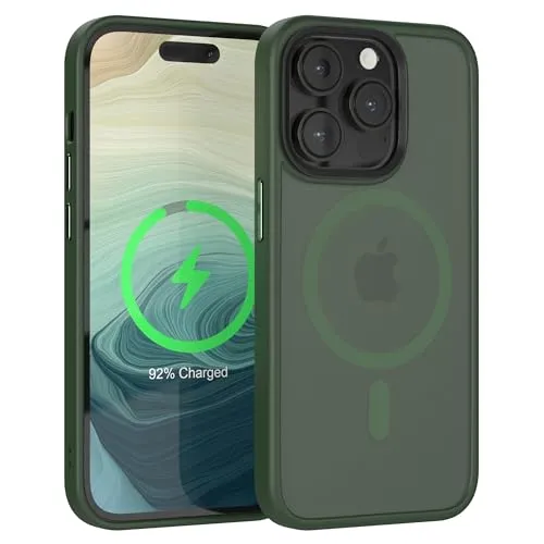 EAZY CASE - Outdoor Hülle kompatibel mit iPhone 14 Pro kompatibel mit MagSafe, stabile magnetische Hülle, Ultra-robust, Handyschale, sturzsicher, Transluzente Matte Schutzhülle in Farbe Nacht Grün