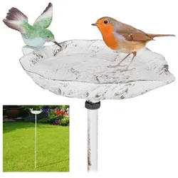 relaxdays Vogeltränke Gusseisen mit Erdspieß, weiß – Deko für den Garten - Genießen Sie die Schönheit von Vögeln in Ihrem Garten! Diese wetterfeste Vogeltränke im nostalgischen Design bietet Wildvögeln einen idealen Platz zum Trinken und Baden. Ein stilvoller Blickfang für jeden Außenbereich.