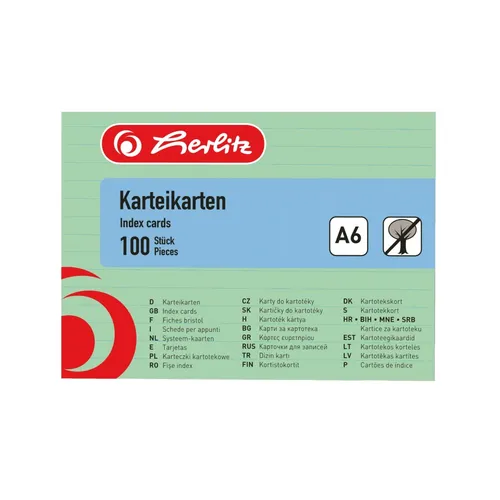 herlitz Karteikarte A6 - liniert, grün, 100 Stück, tintenfest und ideal für Füllhalter und Roller