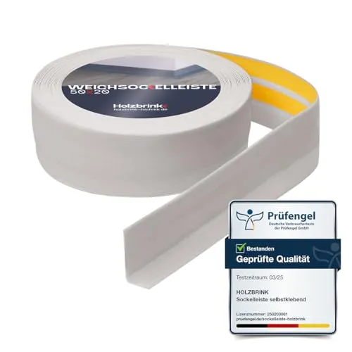 HOLZBRINK Weichsockelleiste selbstklebend PVC 50x20mm, 5 m | Winkelleiste für Küchenarbeitsplatte, Bodenbelag | Eckleiste selbstklebend | Farbe: Birke